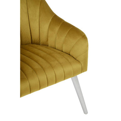 Louxor Mustard Fabric Armchair with Silver Finish Wood Legs