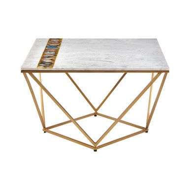 White Marble Top Square Coffee Table with Semi Precious Agate Stone Inlay | Vizzini