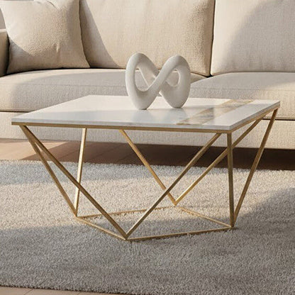 White Marble Top Square Coffee Table with Semi Precious Agate Stone Inlay | Vizzini