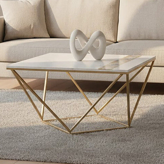 White Marble Top Square Coffee Table with Semi Precious Agate Stone Inlay | Vizzini