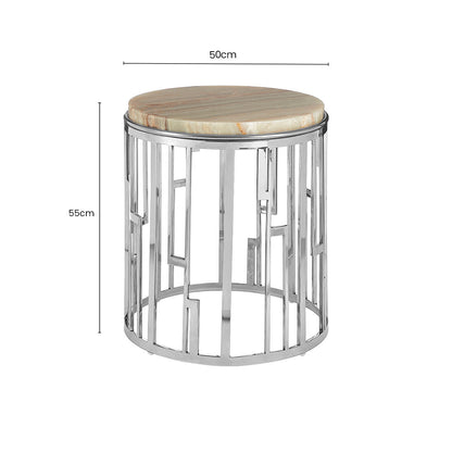 Natural Onyx Stone Top Side Table with Silver Stainless Steel Frame | Relic