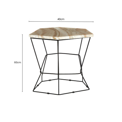 Patterned Natural Onyx Stone Top Side Table with Black Wireframe Base | Relic
