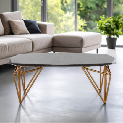 Black Marble Top Coffee Table with Gold Finish Iron Legs | Relic