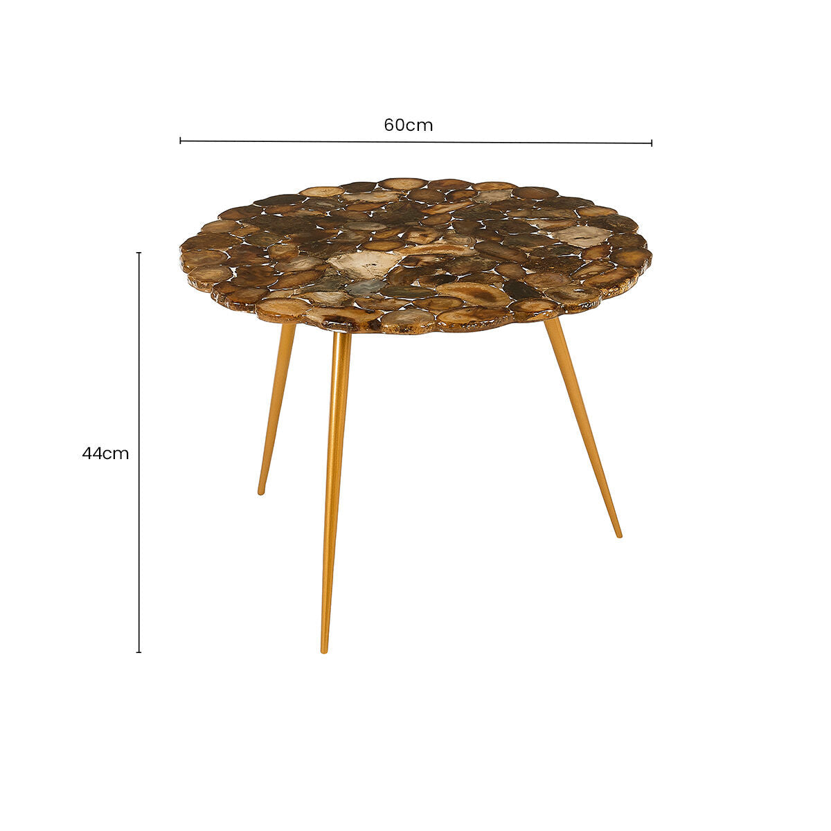 Natural Agate Stone Top Low Side Table with Gold Brass Tone Iron Legs | Relic