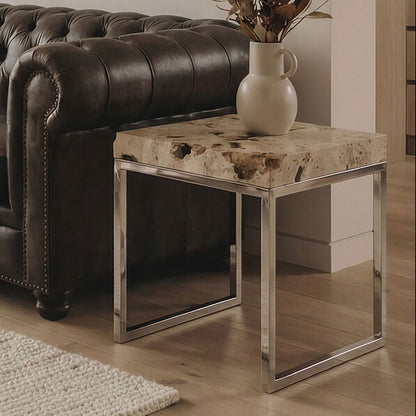 Cheese Stone Round Side Table Rustic Charm Silver Slim Legs | Relic