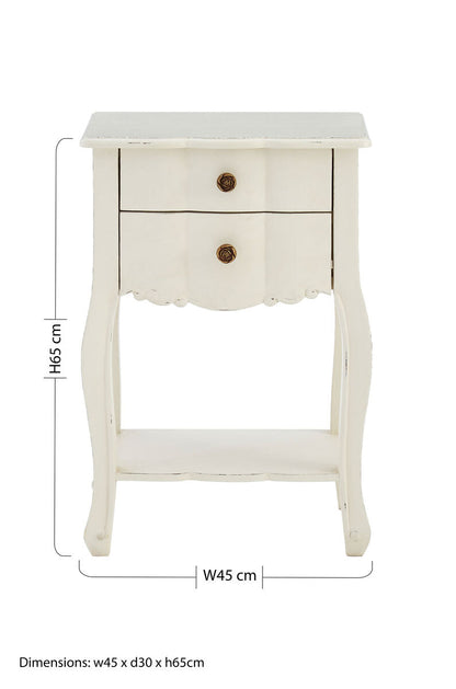 Loire 2 Drawer White Bedside Table