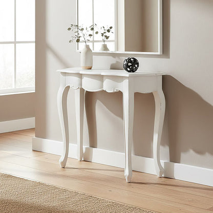 White Bayur Wood Console Table with Rustic Weathered Detail | Loire