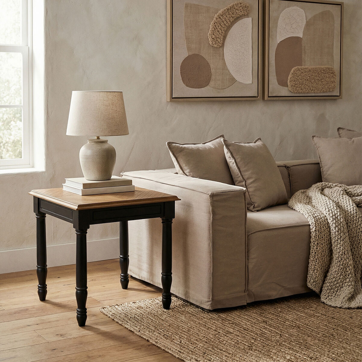 Black Side Table with Textured Bayur Wood and Carved Detail | Loire