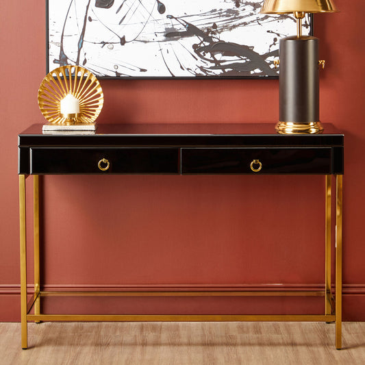 Kensington Townhouse Black Mirror Console Table With Gold Frame
