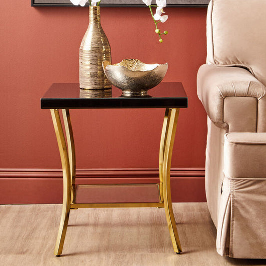 Kensington Townhouse Black Mirror Side Table With Gold Legs