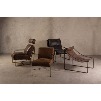 Hoxton Brown Leather Lounge Chair with Rose Gold Iron Frame