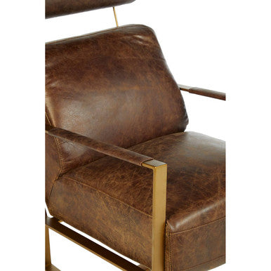 Hoxton Brown Leather Lounge Chair with Rose Gold Iron Frame