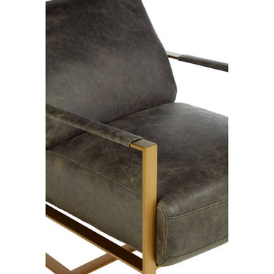 Hoxton Grey Leather Lounge Chair with Rose Gold Finish Frame