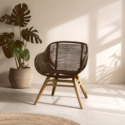 Sisal Black Rope Armchair with Natural Wood Legs