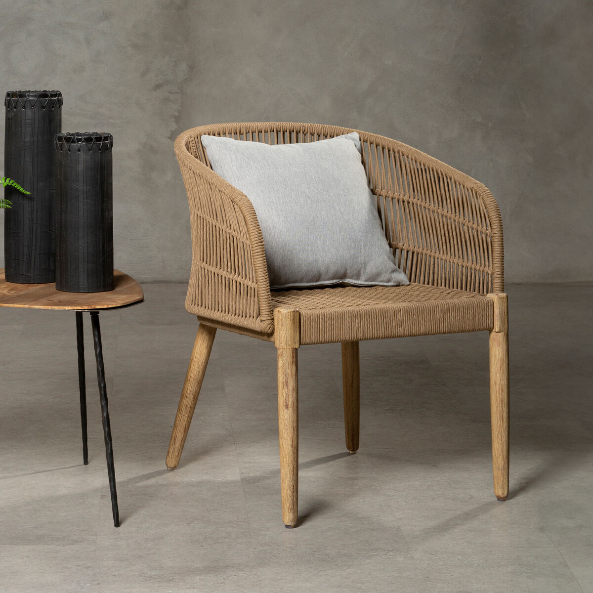 Opus Latte Woven Rope Armchair with Eucalyptus Wood Frame