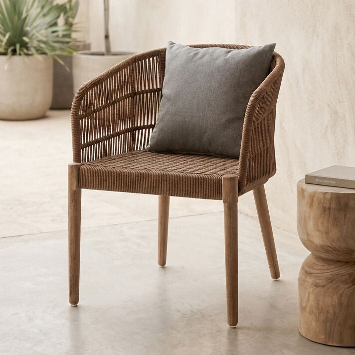 Opus Latte Woven Rope Armchair with Eucalyptus Wood Frame