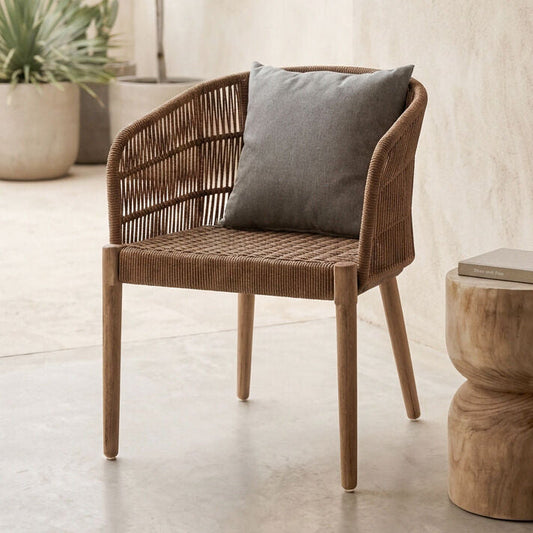 Opus Latte Woven Rope Armchair with Eucalyptus Wood Frame