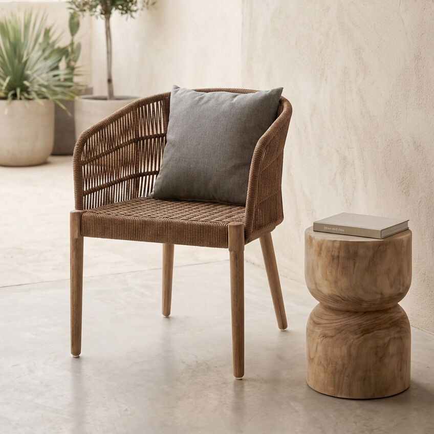 Opus Latte Woven Rope Armchair with Eucalyptus Wood Frame
