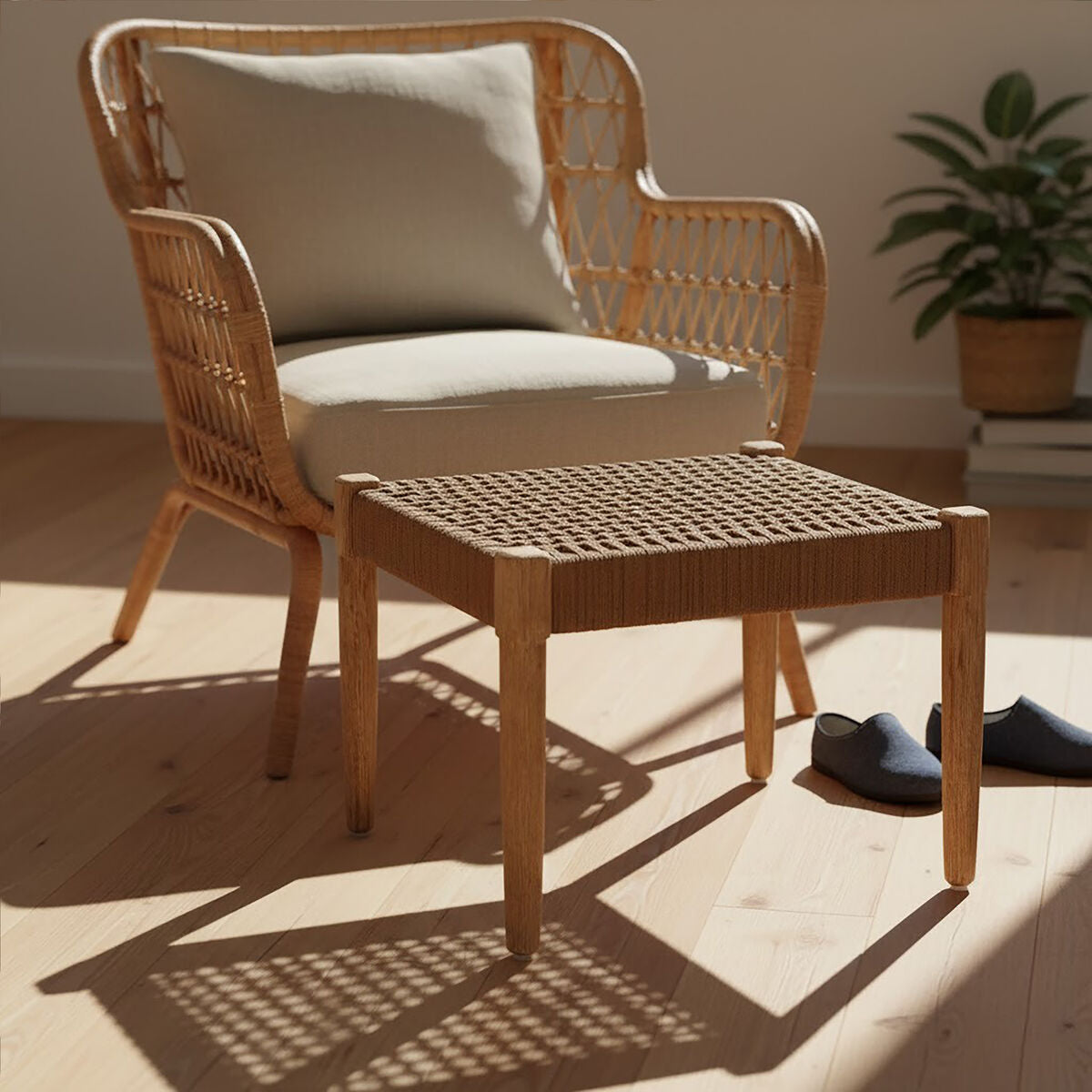 Opus Natural Rope Footstool with Woven Rope Seat