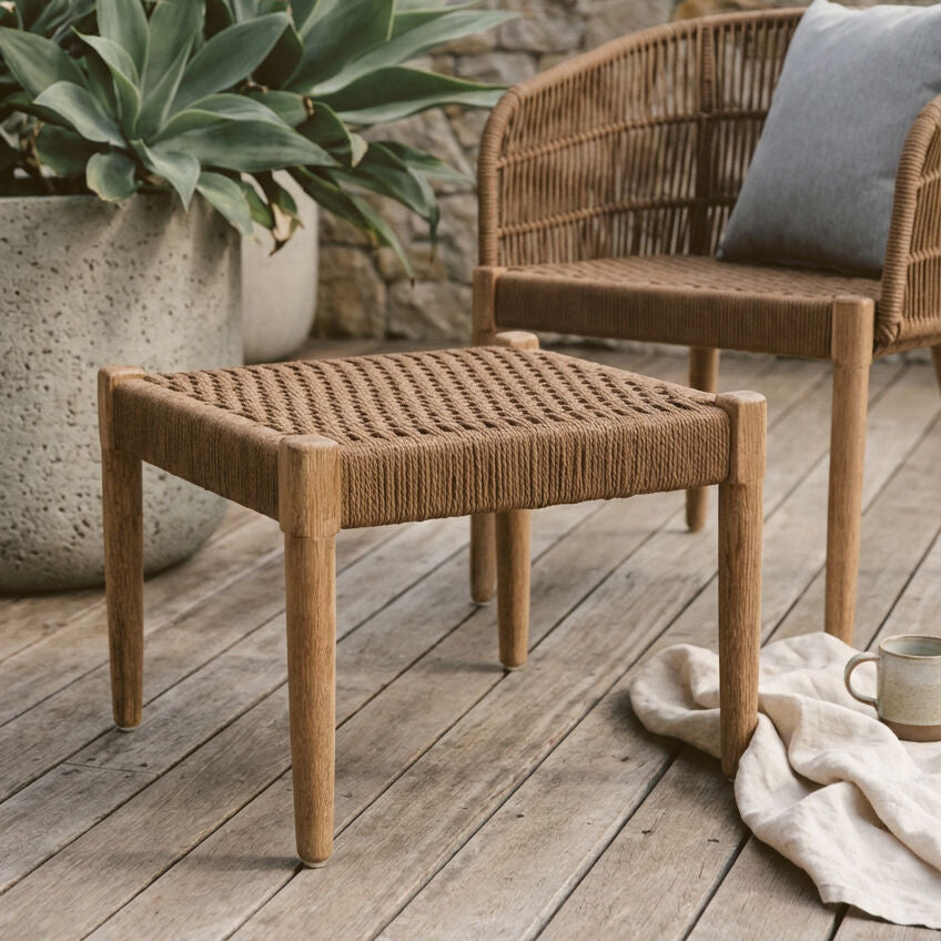 Opus Natural Rope Footstool with Woven Rope Seat