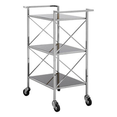 Black Mirrored Glass 3 Tier Trolley with Silver Finish | Hoffmann