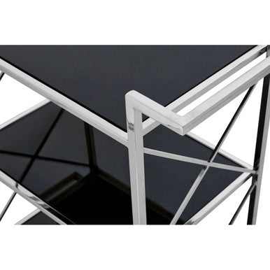 Black Mirrored Glass 3 Tier Trolley with Silver Finish | Hoffmann
