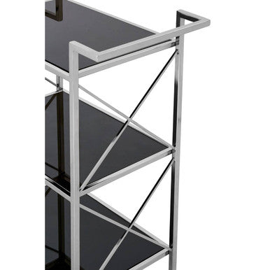 Black Mirrored Glass 3 Tier Trolley with Silver Finish | Hoffmann