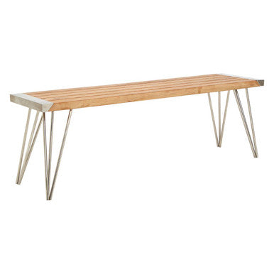 Nandri Silver Teak Wood Bench with Slatted Seat