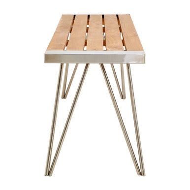 Nandri Silver Teak Wood Bench with Slatted Seat