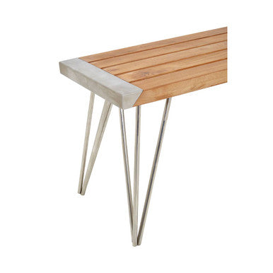 Nandri Silver Teak Wood Bench with Slatted Seat