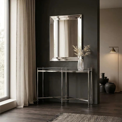 Mirrored Glass Console Table with Silver Cross Frame | Zach