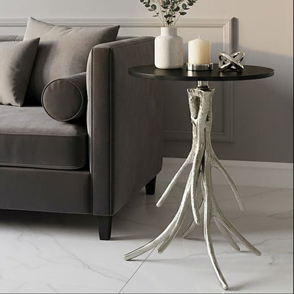 Antler Round Side Table with Black Marble Top