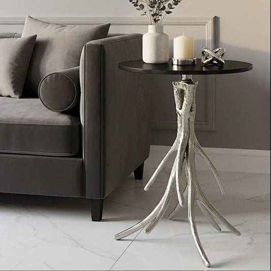 Antler Round Side Table with Black Marble Top