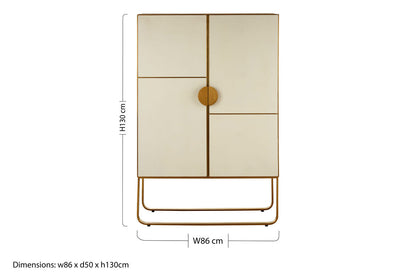 Modica Oak Wood and Brushed Gold Cabinet