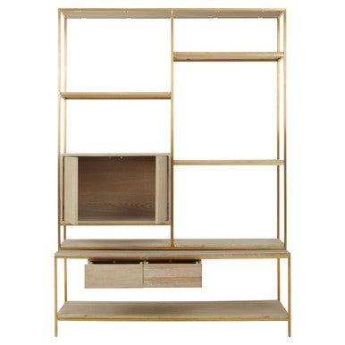 Modica Oak Wood and Gold Finish Shelf Unit