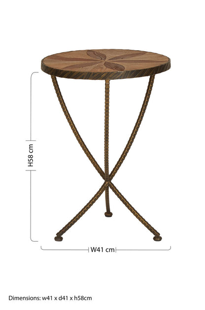 Elmo Elm Wood and Iron Small Side Table