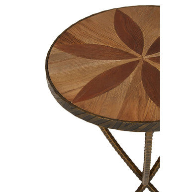 Elmo Elm Wood and Iron Small Side Table