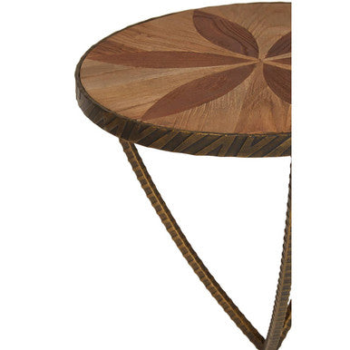 Elmo Elm Wood and Iron Small Side Table