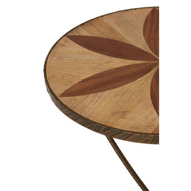 Elmo Elm Wood and Iron Large Side Table