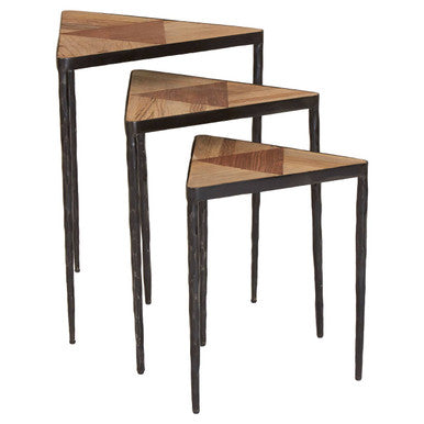 Elmo Elm Wood Set Of 3 Triangular Nesting Tables