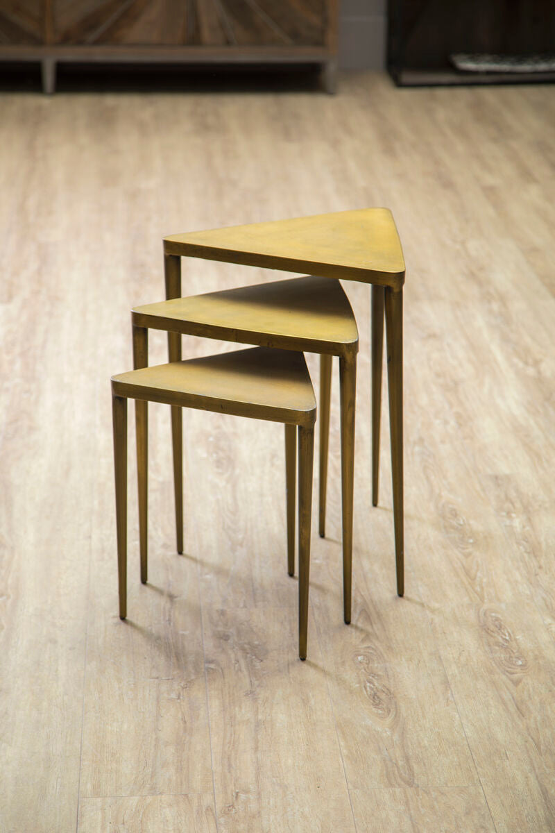 Gold Finish Snug Design Set of 3 Triangular Nesting Tables | Compo