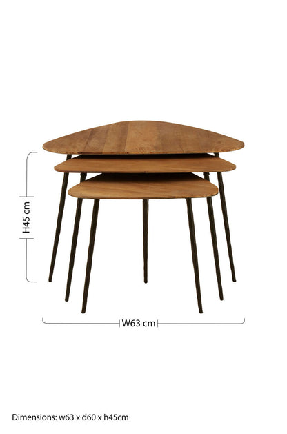 Elmo Elm Wood Top Nest of 3 Triangular Tables