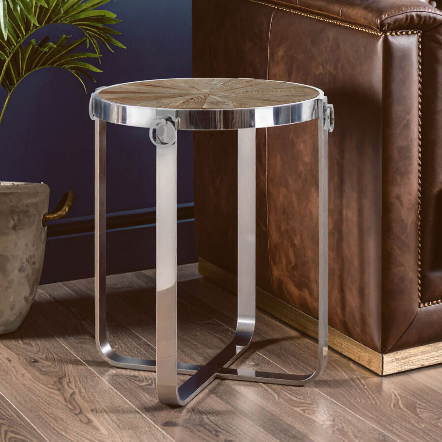 Brown Side Table with Elm Wood Top | Mitra