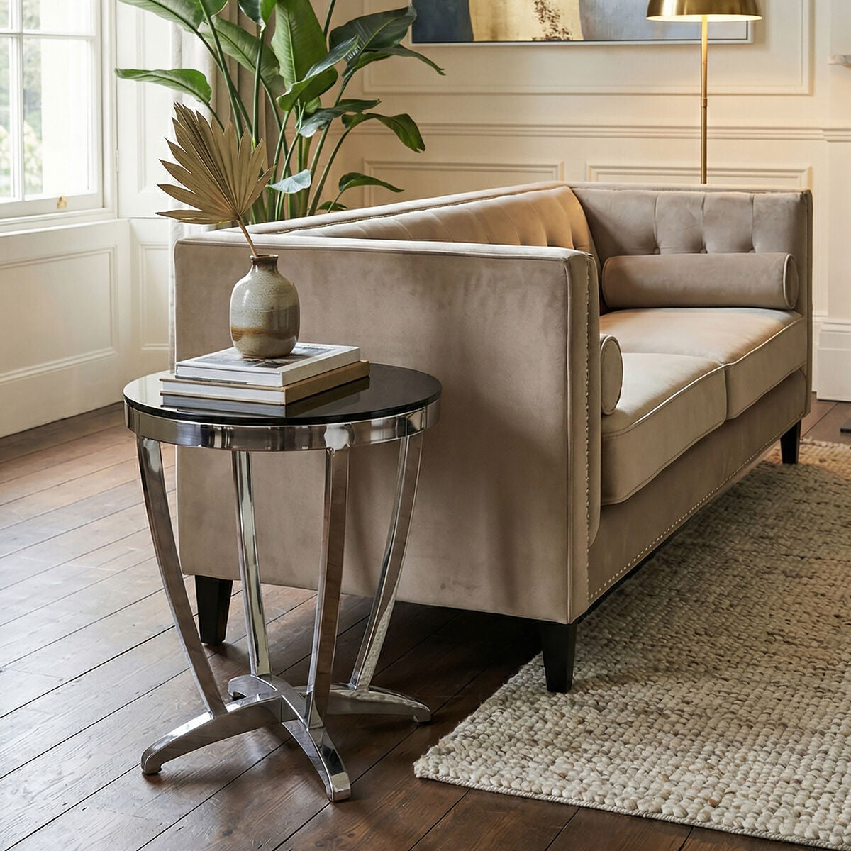 Yasmin Black Tempered Glass Side Table