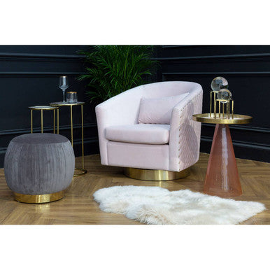 Plazoni Pink Velvet Swivel Chair with Gold Base