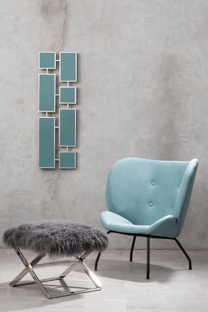 Anafi Grey Sheepskin Stool with Silver Metal Base