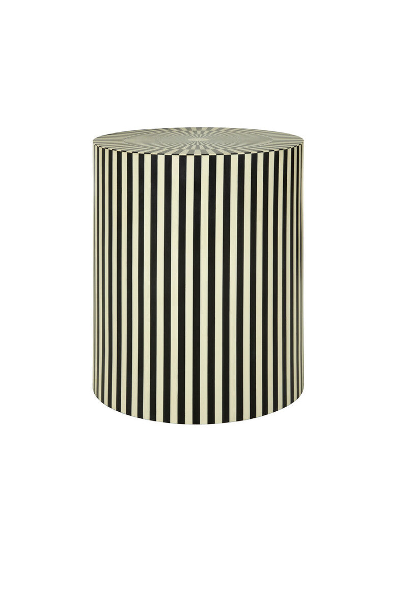 Hassa Ivory And Black Resin Table And Stool