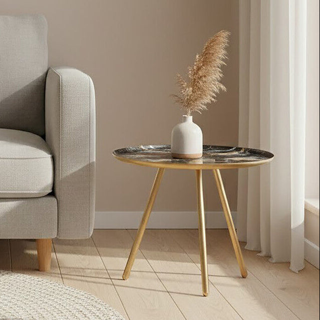 Assorted Faux Marble Top Side Table with Gold Finish Iron Legs | Marlox