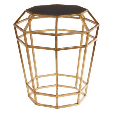 Black and Gold Geometric Base Table with Octagonal Black Glass Top | Zariah