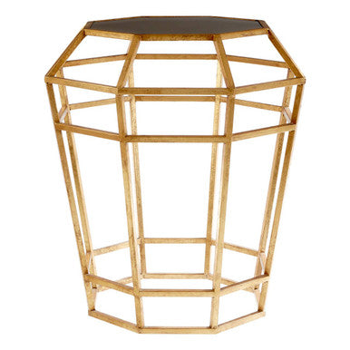 Black and Gold Geometric Base Table with Octagonal Black Glass Top | Zariah